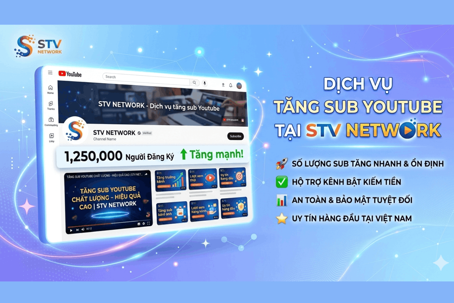 Dịch Vụ Tăng Sub Youtube Uy Tín Tại STV Network – Tăng Subscriber An Toàn, Phát Triển Kênh Bền Vững