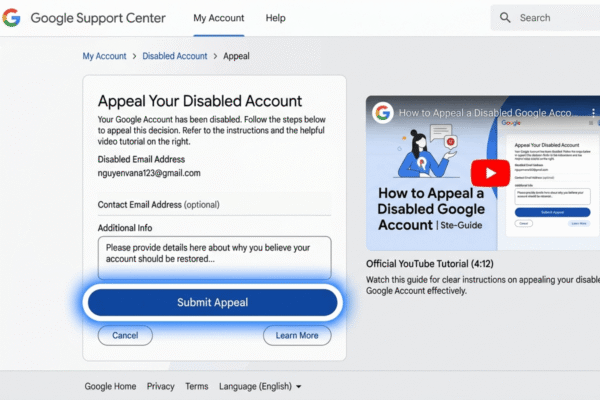 Dịch Vụ Hỗ Trợ Kháng Cáo Gmail Bị Vô Hiệu Hóa Tại STV Network