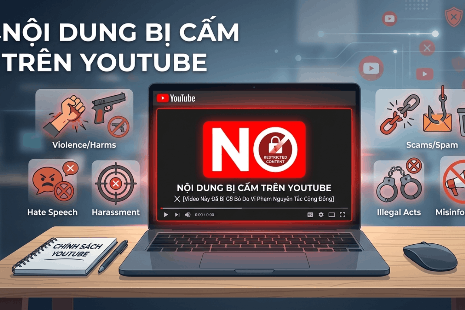 Nội Dung Bị Cấm Trên YouTube 2026: 15 Lỗi Khiến Kênh Bị Tắt Kiếm Tiền Và Bay Màu